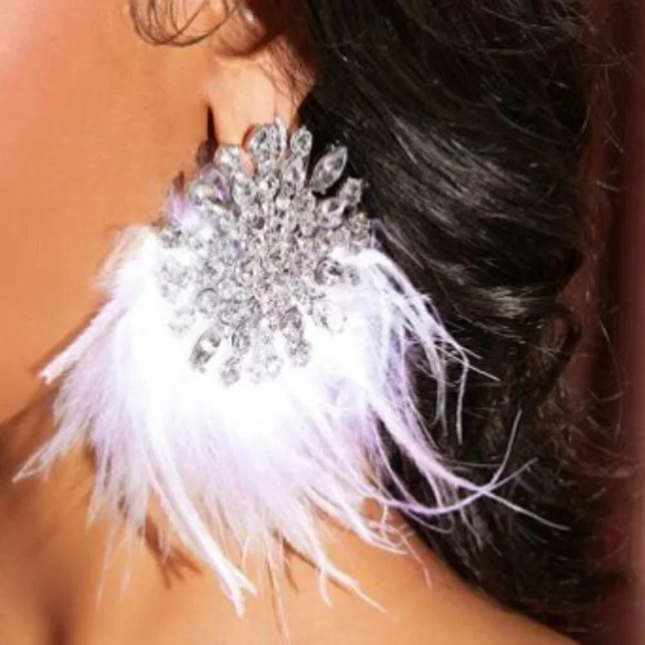 . Jewelry - Statement Makers Rhinestone & Feather Decor Stud Earrings  silver